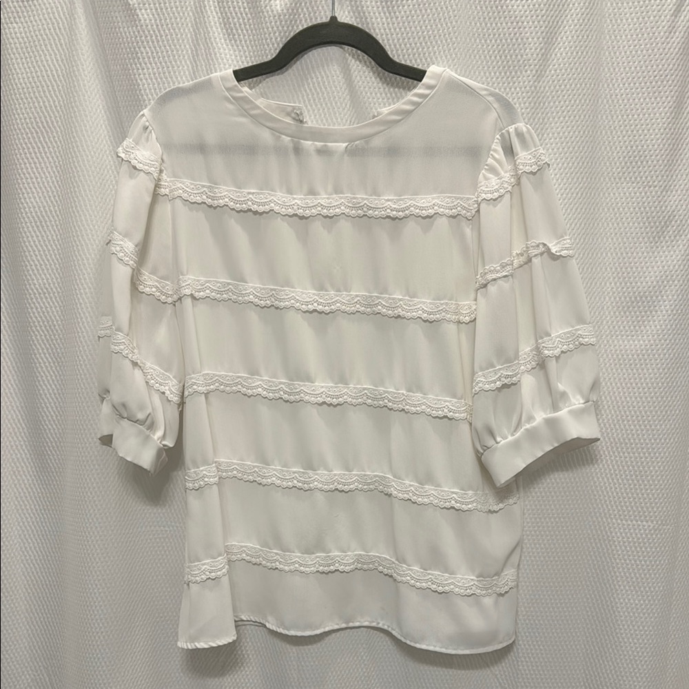 Grace Karin White Ruffled Boxy Blouse